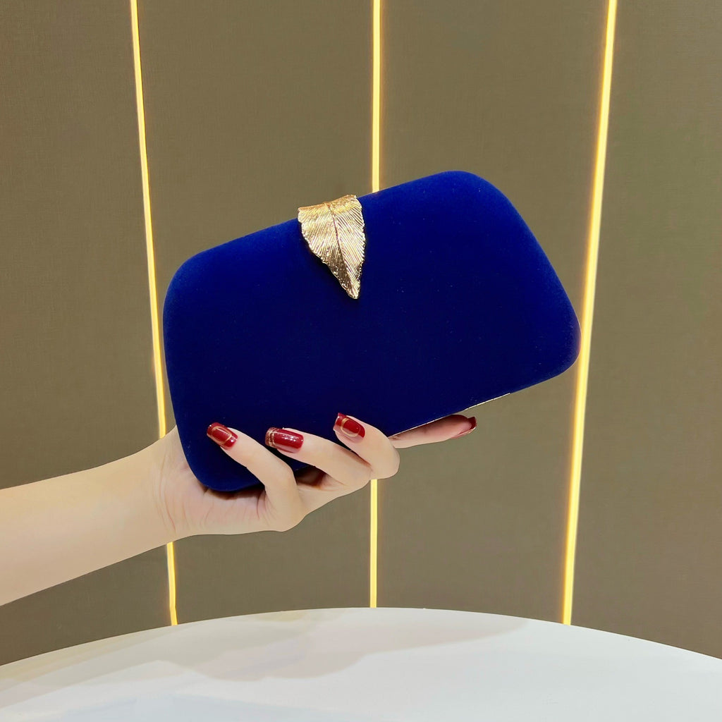 Leaf Clasp Evening Clutch With Chain Strap - Royal Blue