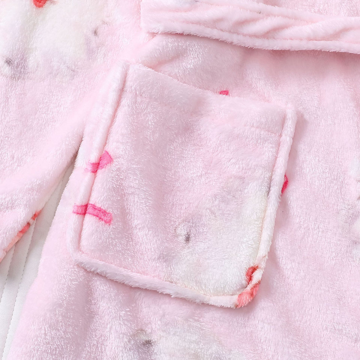 Plush Santa Bow Print Christmas Robe - Pink - 3