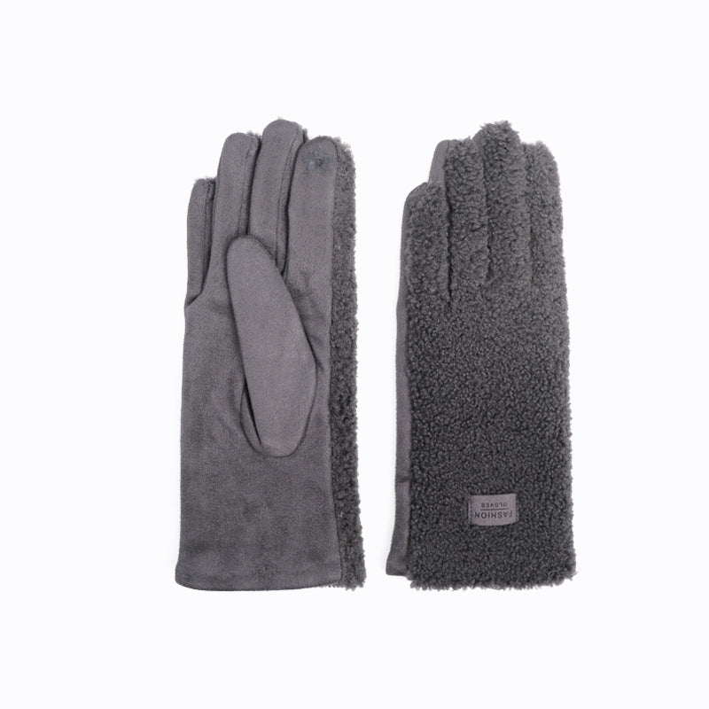 Plush Sherpa Winter Gloves With Suede Palm - Dark-Grey
