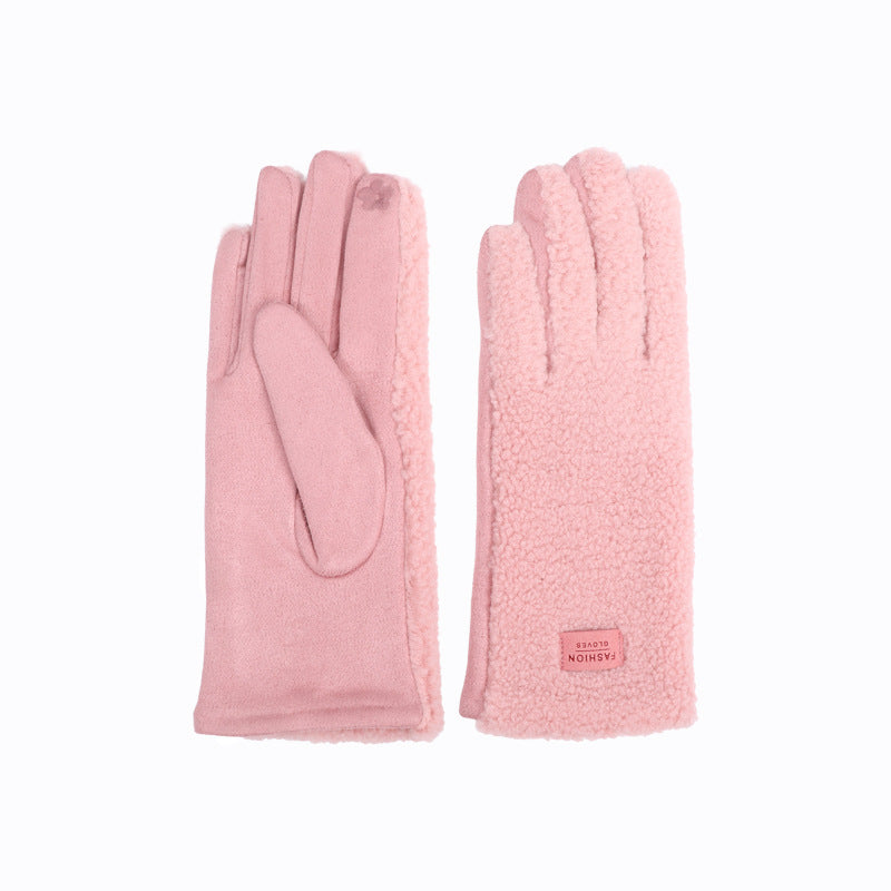 Plush Sherpa Winter Gloves With Suede Palm - Pink