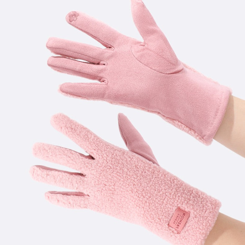 Plush Sherpa Winter Gloves With Suede Palm - view 2