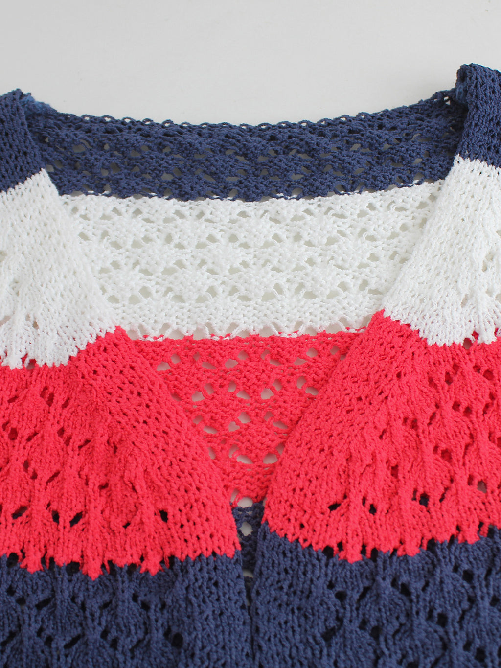 Open Knit Color Block Stripe Cardigan - Striped - 4