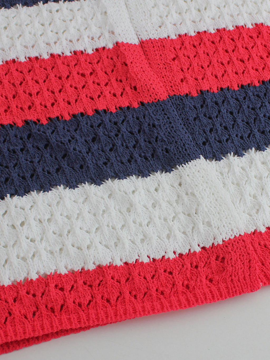 Open Knit Color Block Stripe Cardigan - Striped - 6
