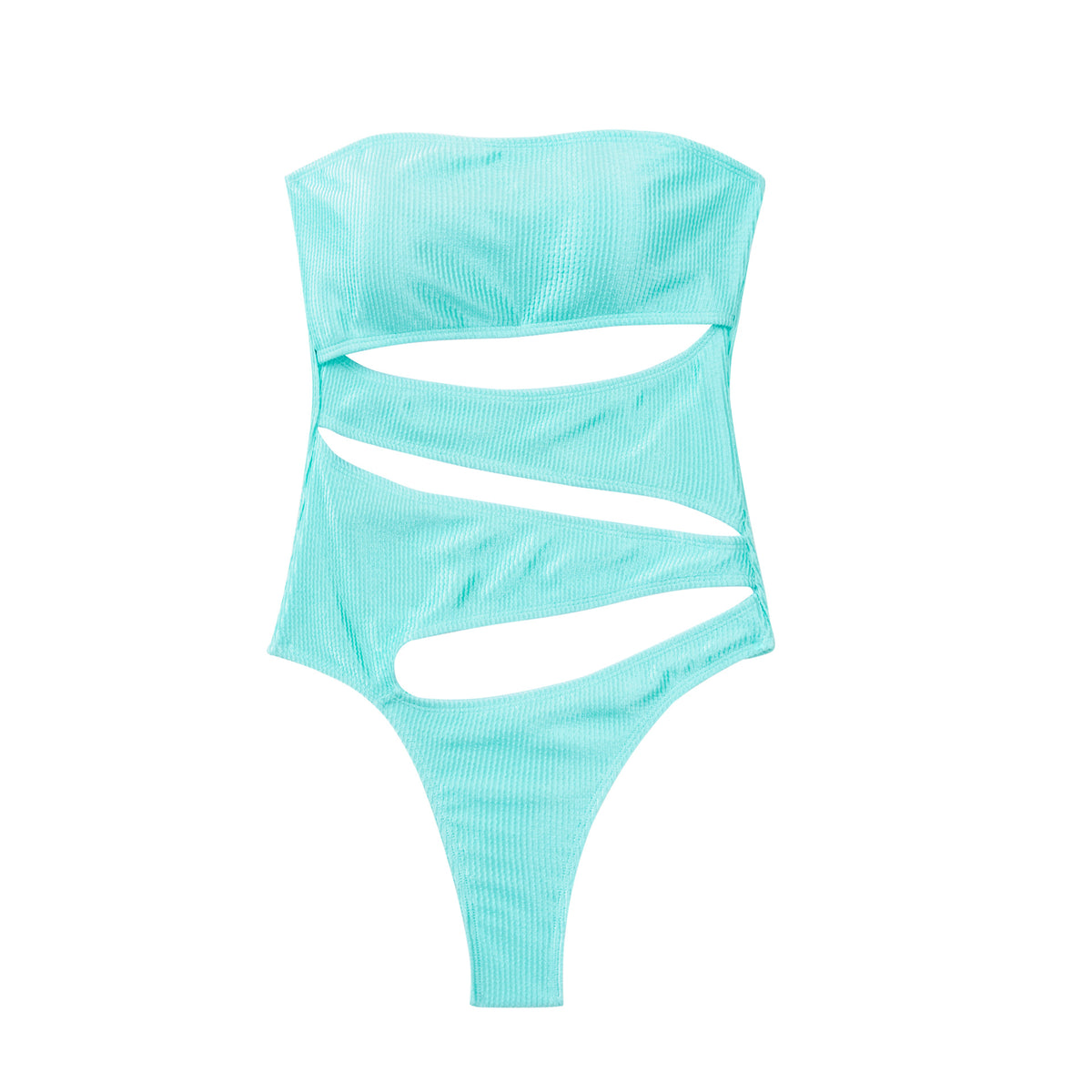 Strapless Slash Cutout One Piece Swimsuit - Turquoise - 4