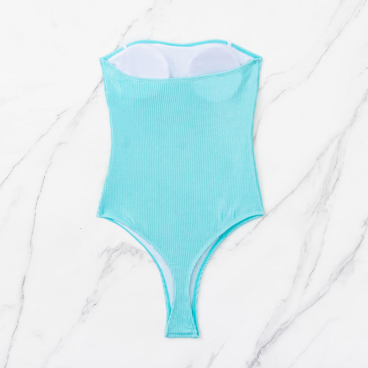 Strapless Slash Cutout One Piece Swimsuit - Turquoise - 6