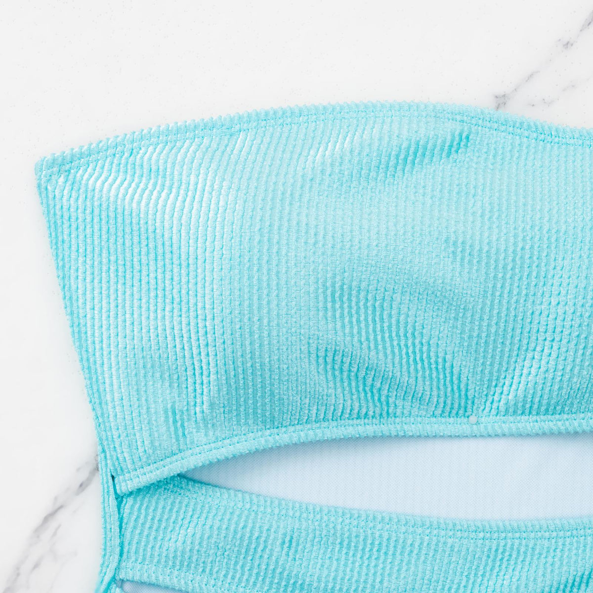 Strapless Slash Cutout One Piece Swimsuit - Turquoise - 7