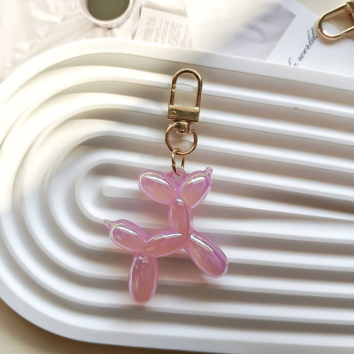 Jelly Balloon Dog Bag Charm Keychain - Pink