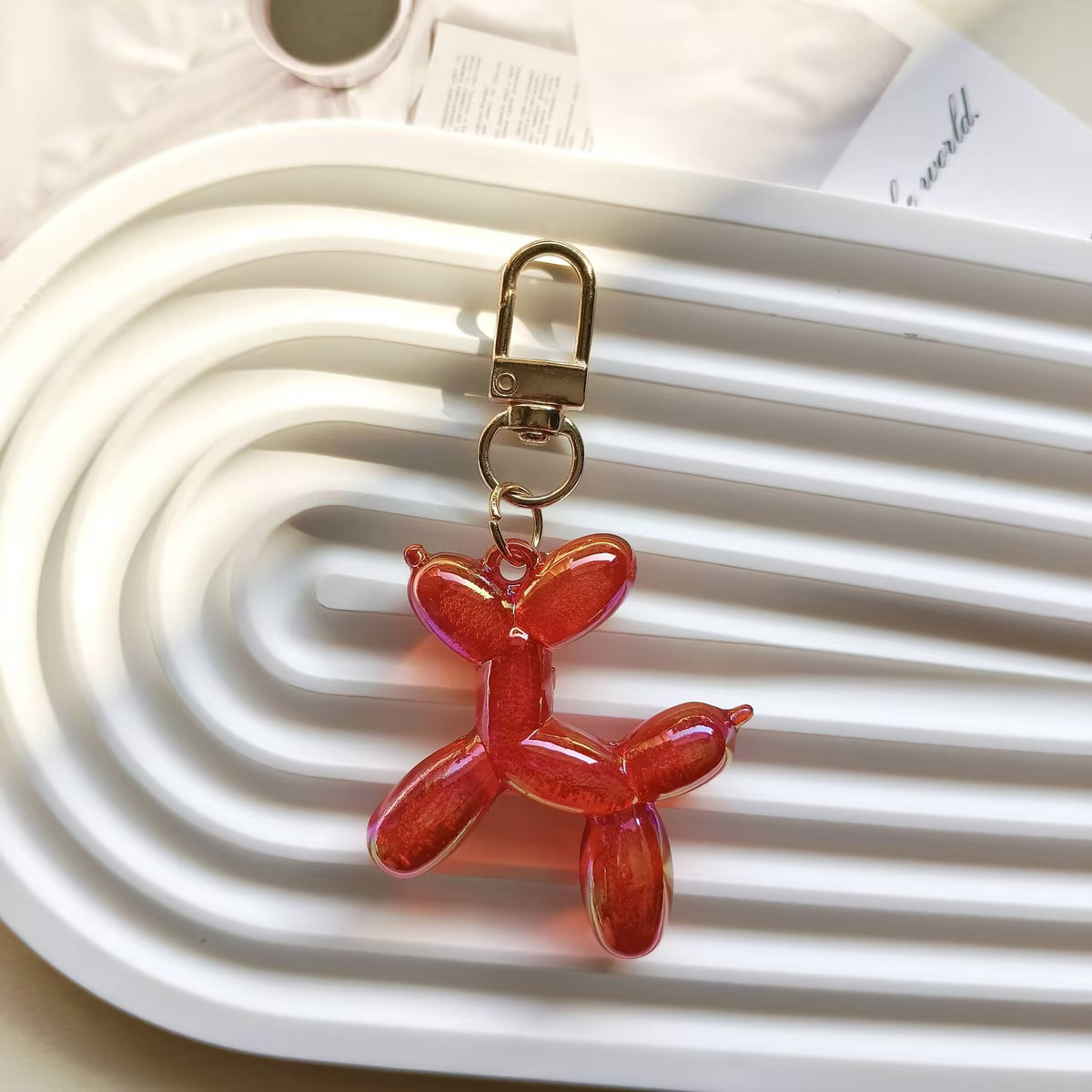 Jelly Balloon Dog Bag Charm Keychain - Red