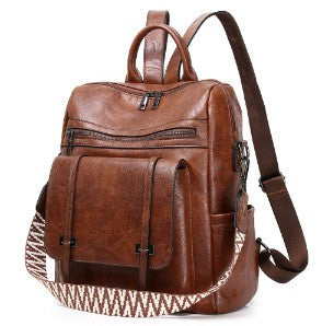 Convertible Backpack Purse with Woven Guitar Strap - Dark Brown