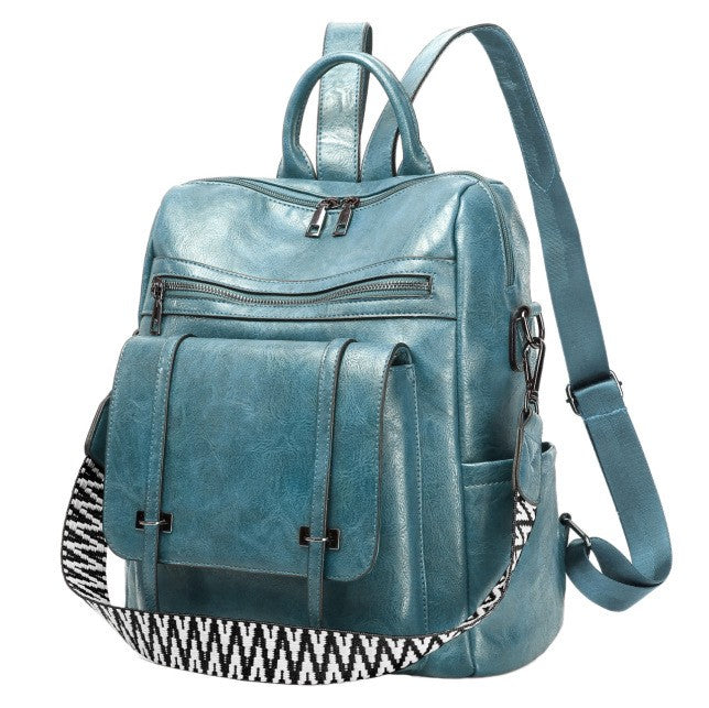 Convertible Backpack Purse with Woven Guitar Strap - Dusty Blue