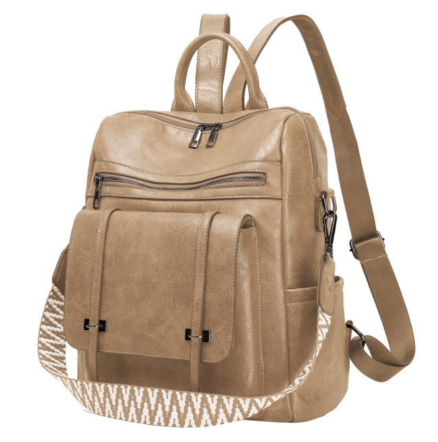 Convertible Backpack Purse with Woven Guitar Strap - Khaki