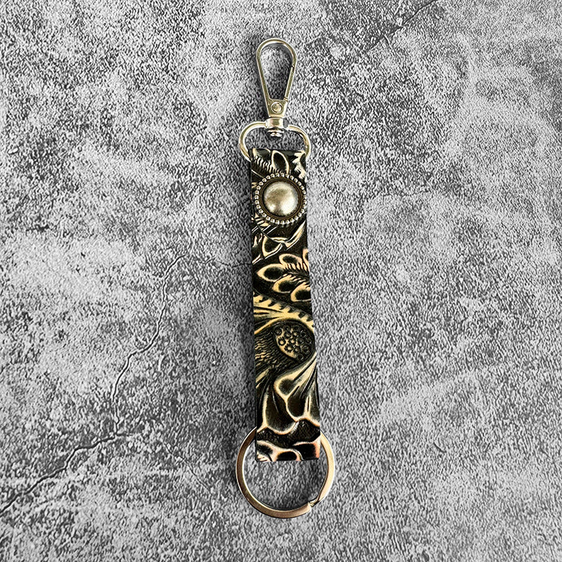 Tooled Leather Western Key Fob - Black