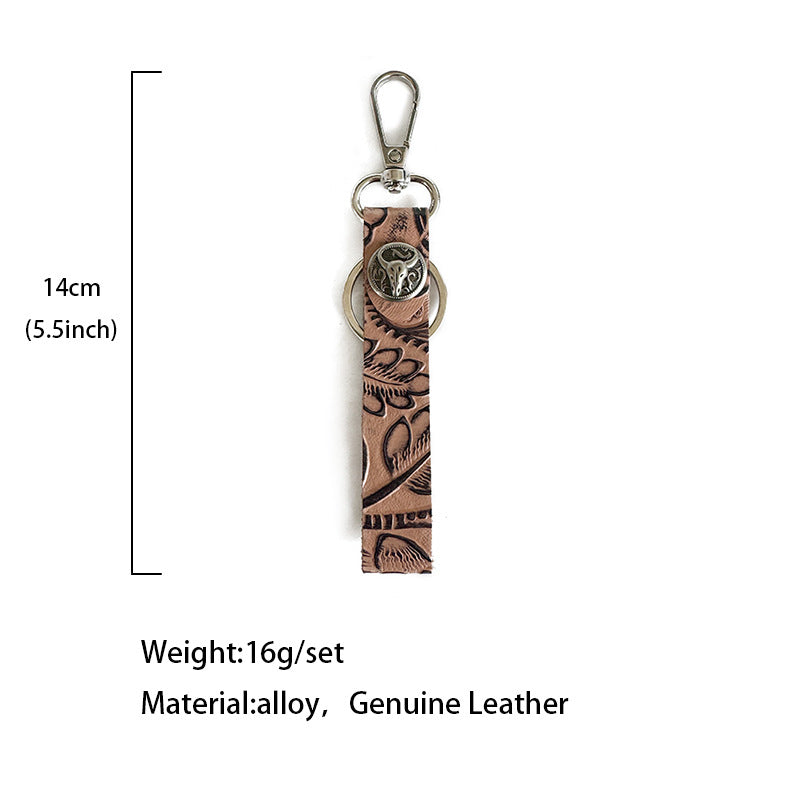 Tooled Leather Western Key Fob - Brown - 3