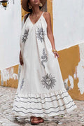 Printed V Neck Oversized Maxi Sundress - Sun