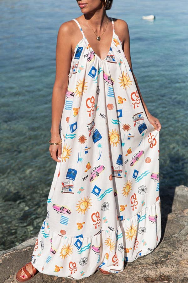 Printed V Neck Oversized Maxi Sundress