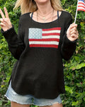 Americana Flag Lightweight Knit Sweater Top - Black