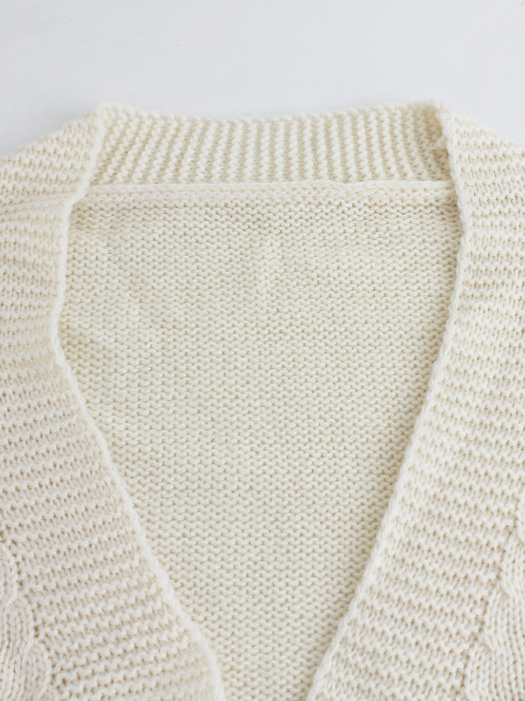 Bear Applique Cropped Open Knit Cardigan - Beige - 1