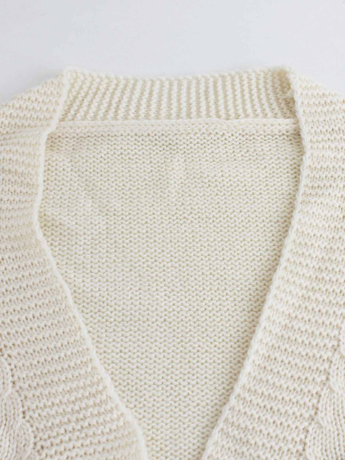Bear Applique Cropped Open Knit Cardigan - Beige - 1