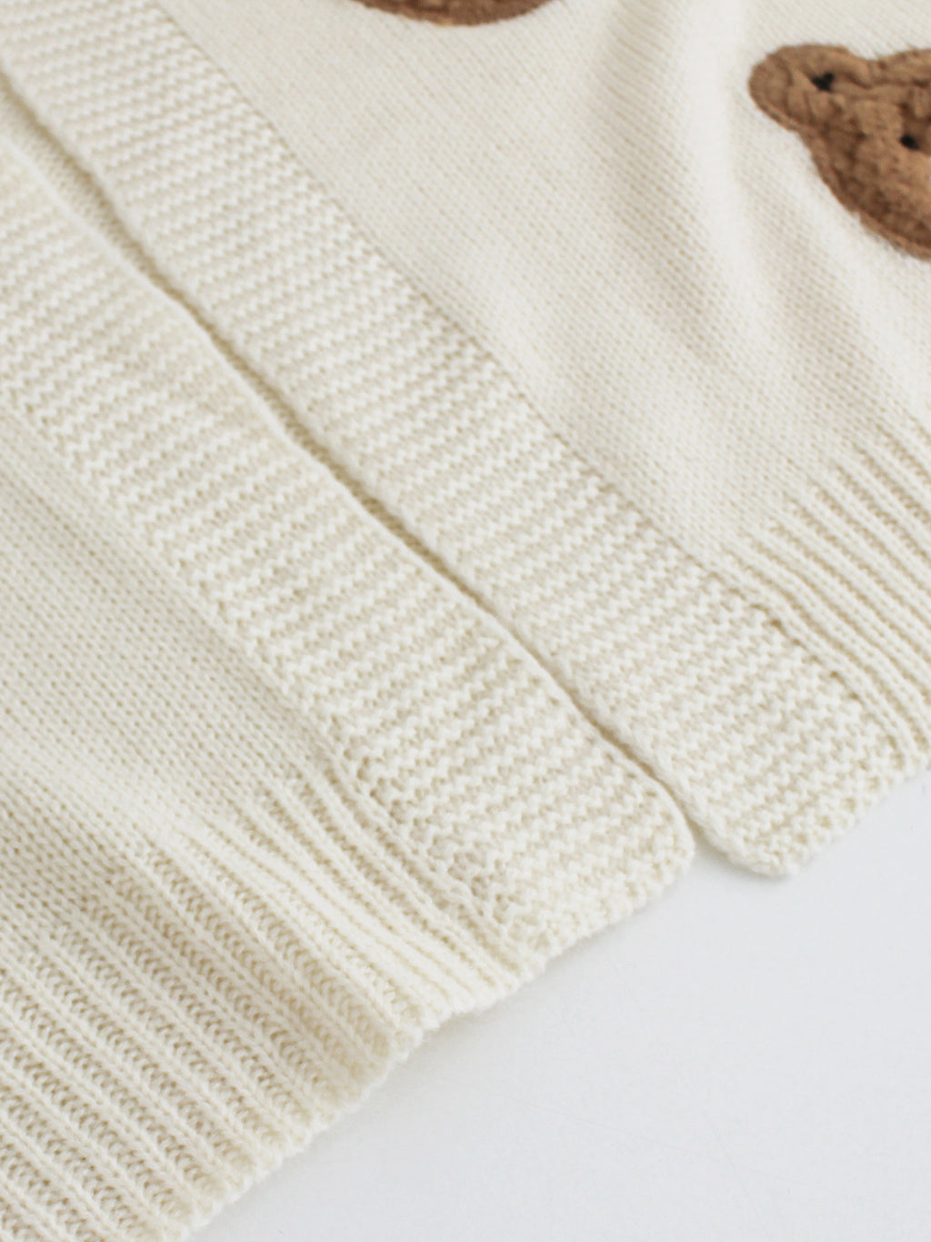 Bear Applique Cropped Open Knit Cardigan - Beige - 3