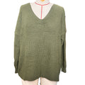 Slouchy V Neck Ribbed Tunic Sweater - Green