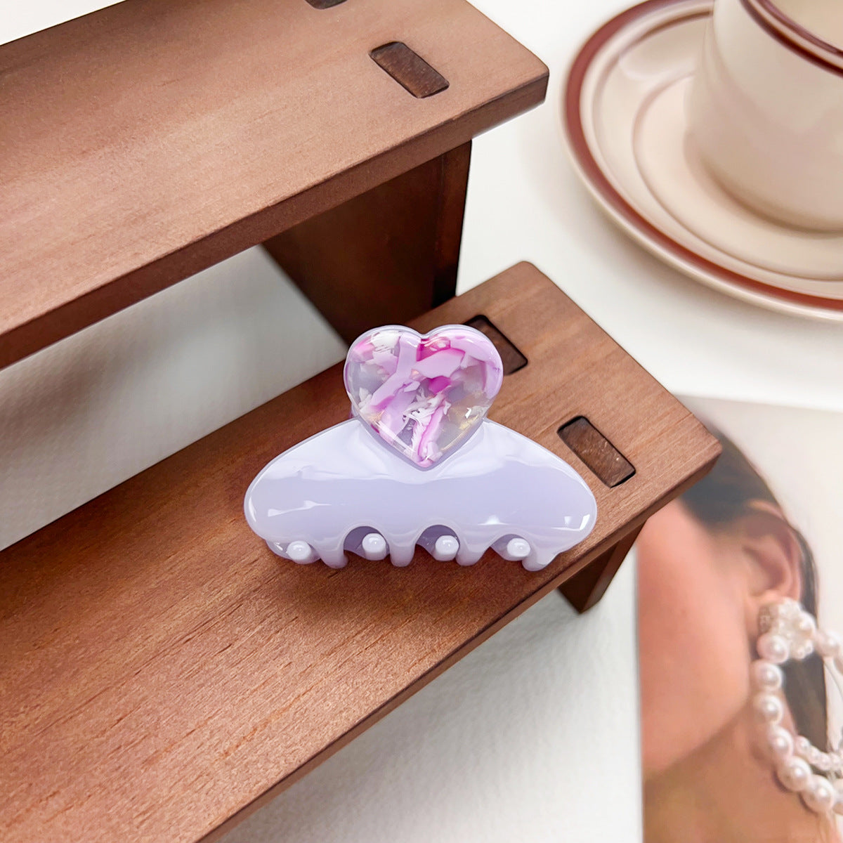 Faceted Heart Top Mini Hair Claw - Purple