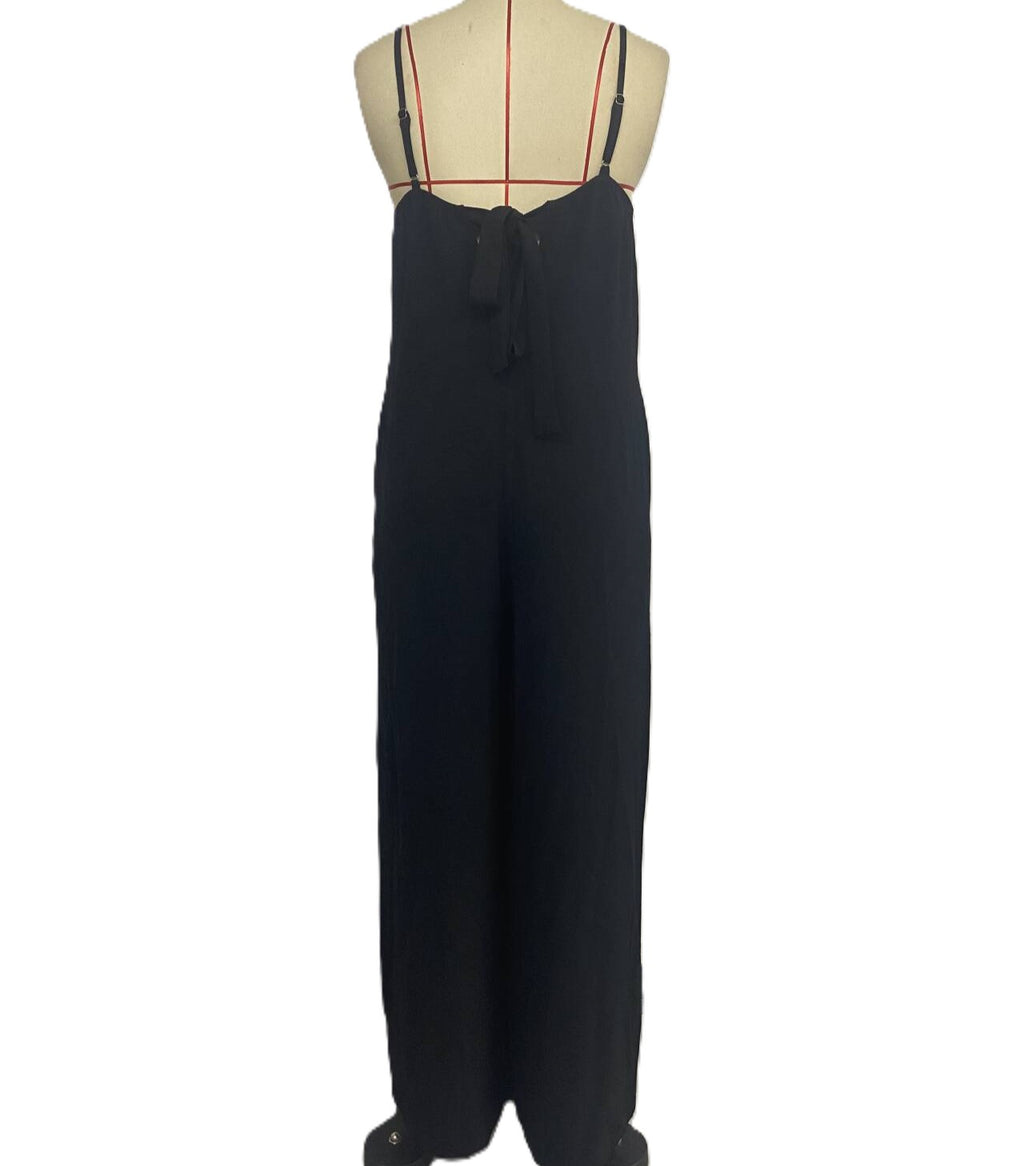 Lace Trim Cami Wide Leg Jumpsuit - Black - 1