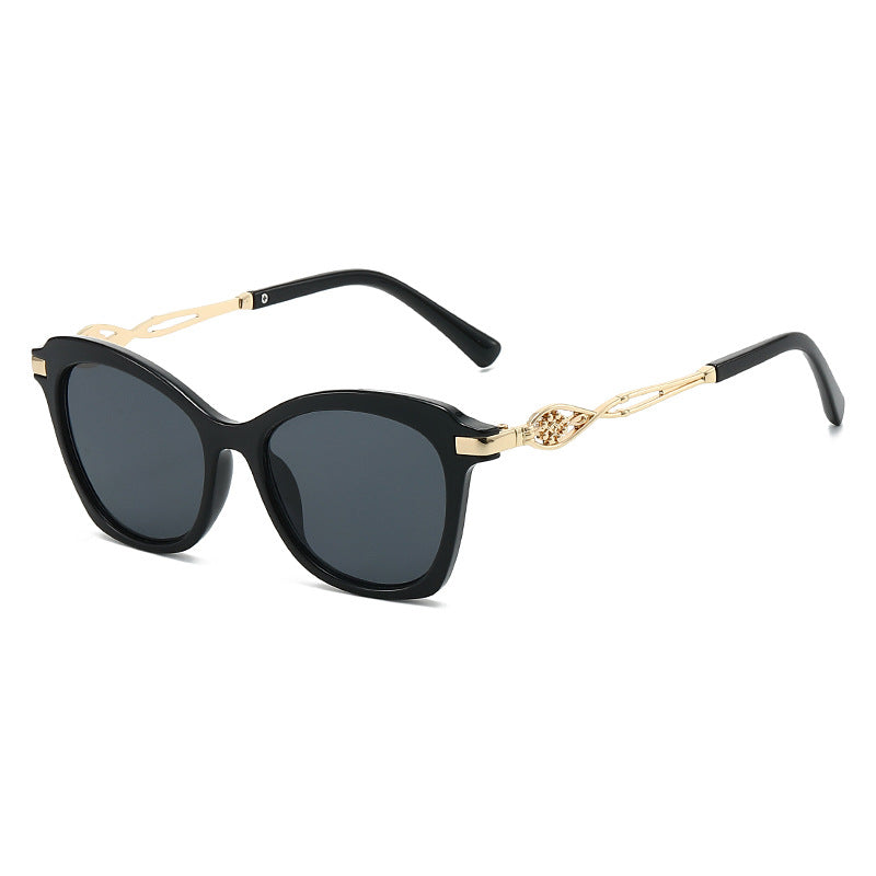 Oversized Square Sunglasses With Filigree Arms - Black