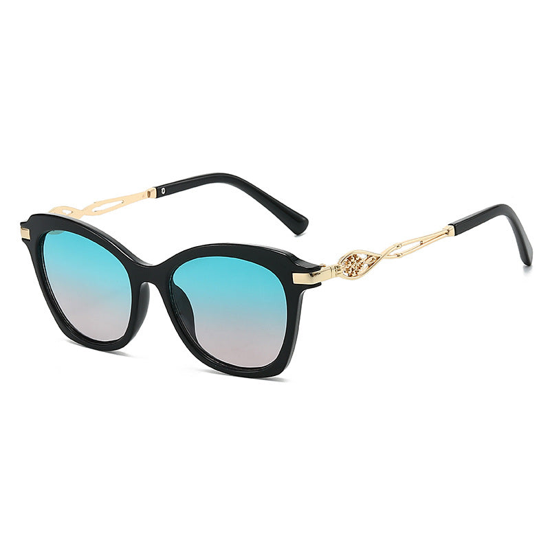 Oversized Square Sunglasses With Filigree Arms - Blue