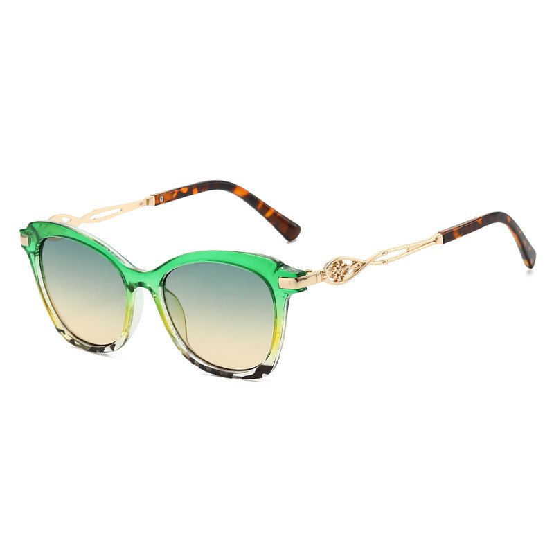 Oversized Square Sunglasses With Filigree Arms - Green