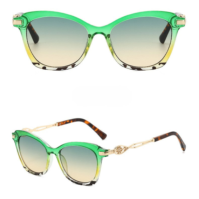 Oversized Square Sunglasses With Filigree Arms - Green - 1