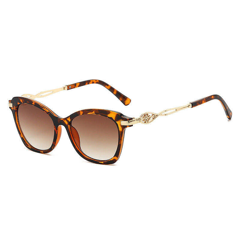 Oversized Square Sunglasses With Filigree Arms - Leopard