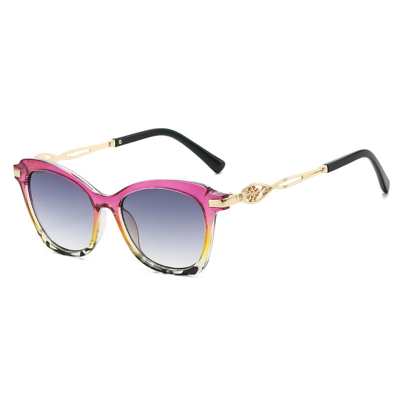 Oversized Square Sunglasses With Filigree Arms - Purple
