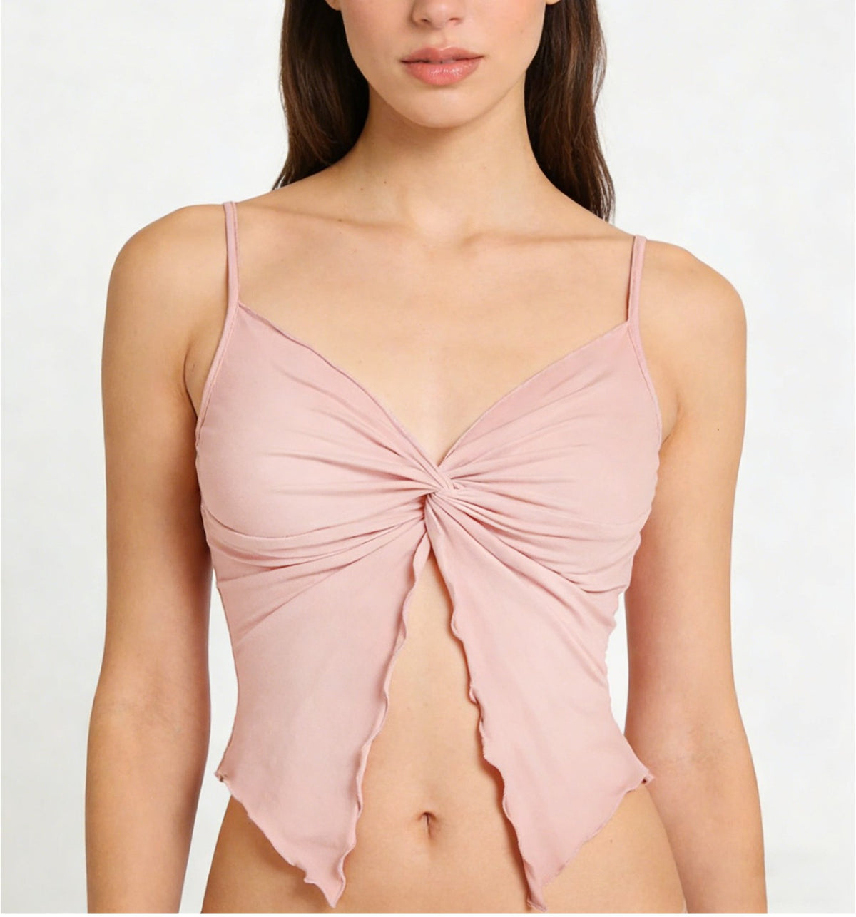Twist Front Lettuce Hem Cami Tank