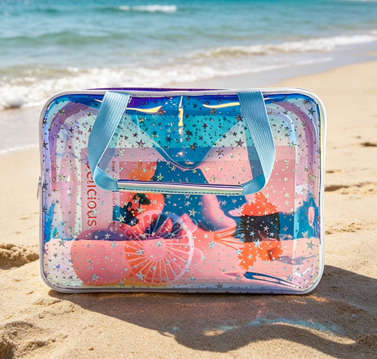 Iridescent Star Print Travel Toiletry Bag - Blue