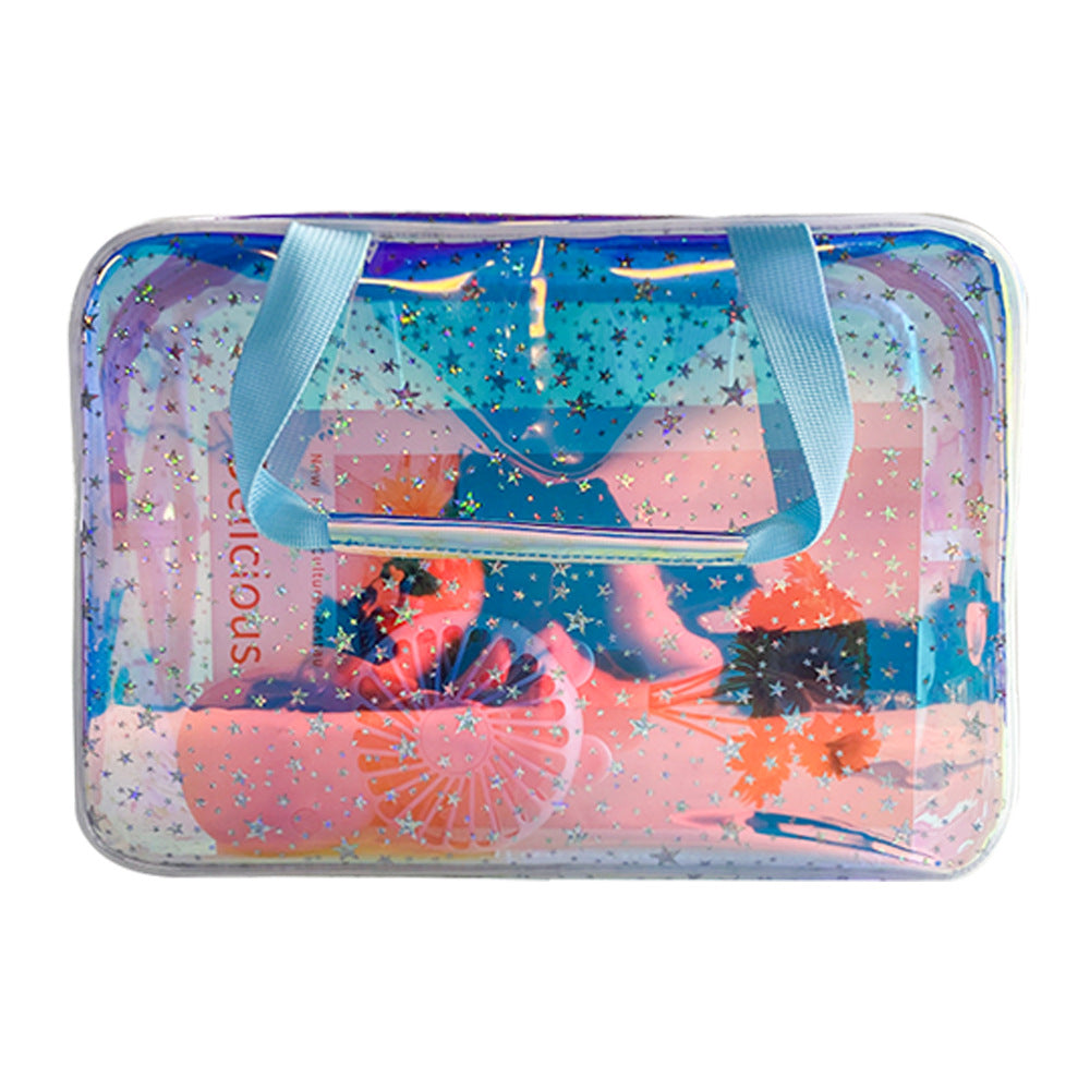 Iridescent Star Print Travel Toiletry Bag - Blue - 1