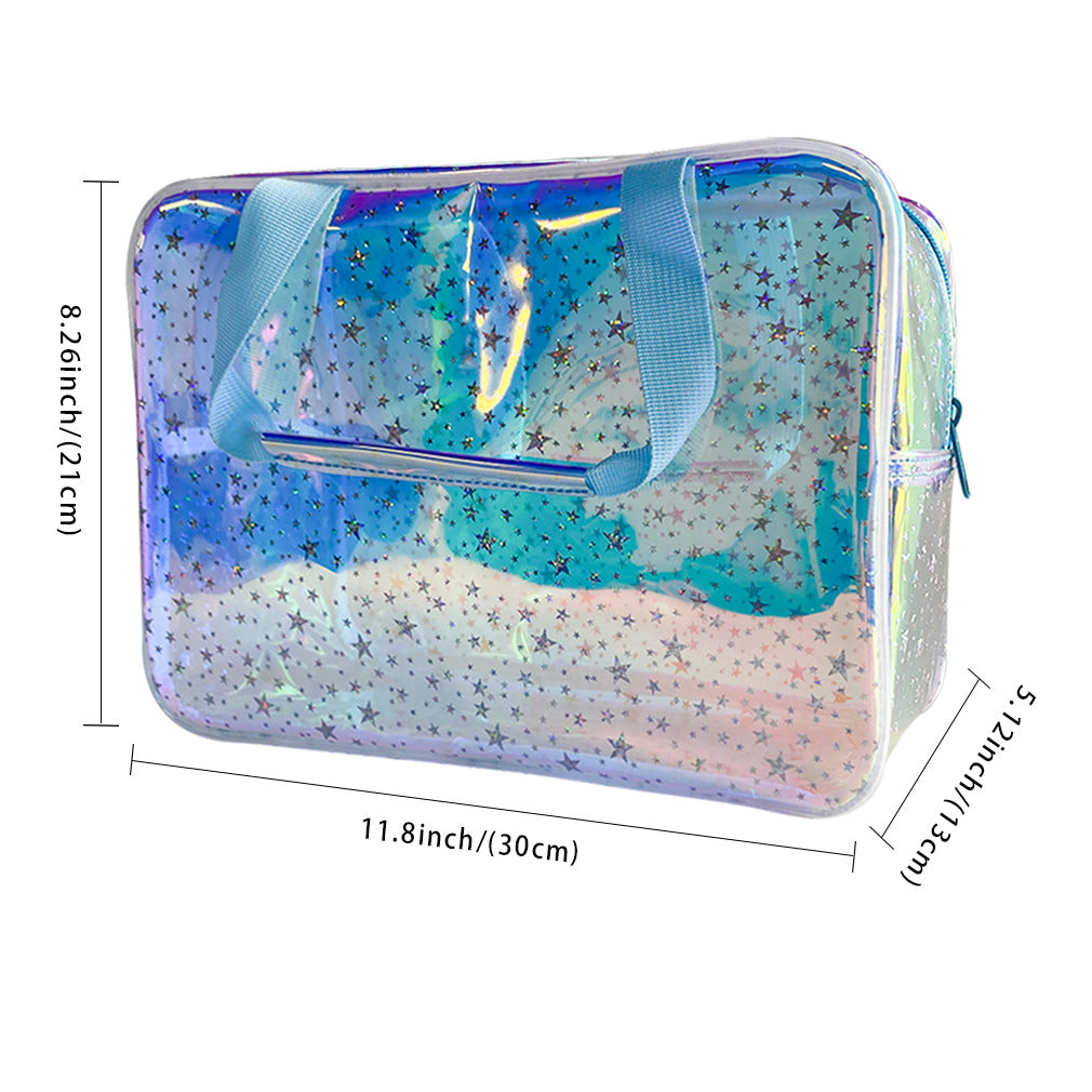 Iridescent Star Print Travel Toiletry Bag - Blue - 2
