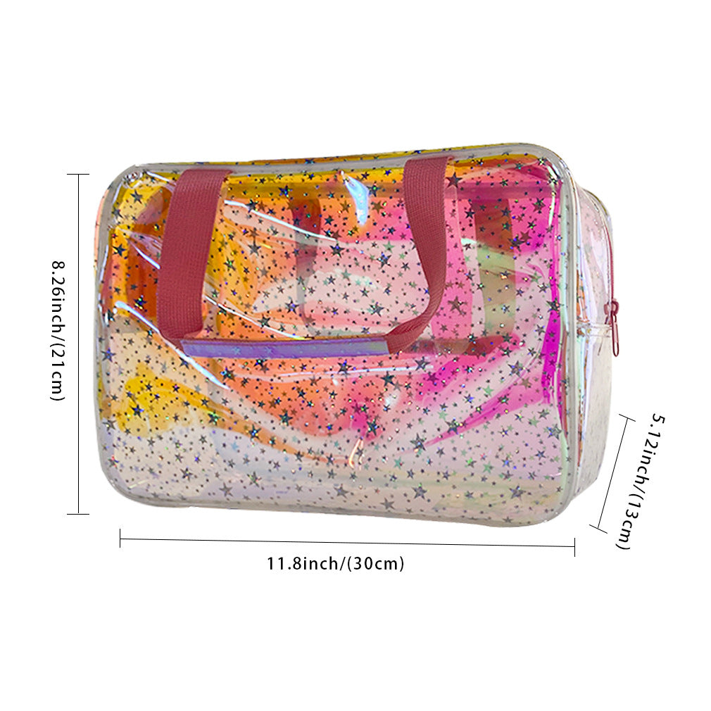 Iridescent Star Print Travel Toiletry Bag - Pink - 1