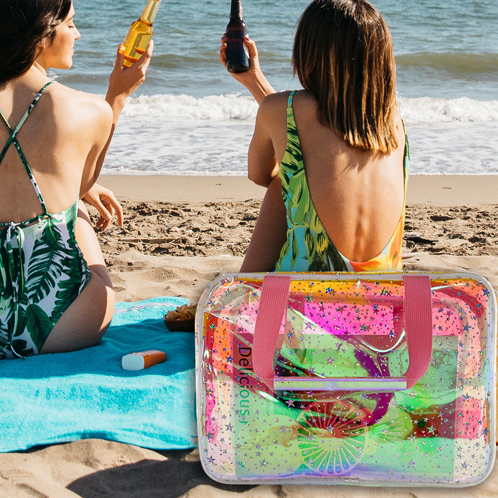 Iridescent Star Print Travel Toiletry Bag - Pink - 4