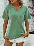 Drop Shoulder Rib Knit Pocket Tee - Green