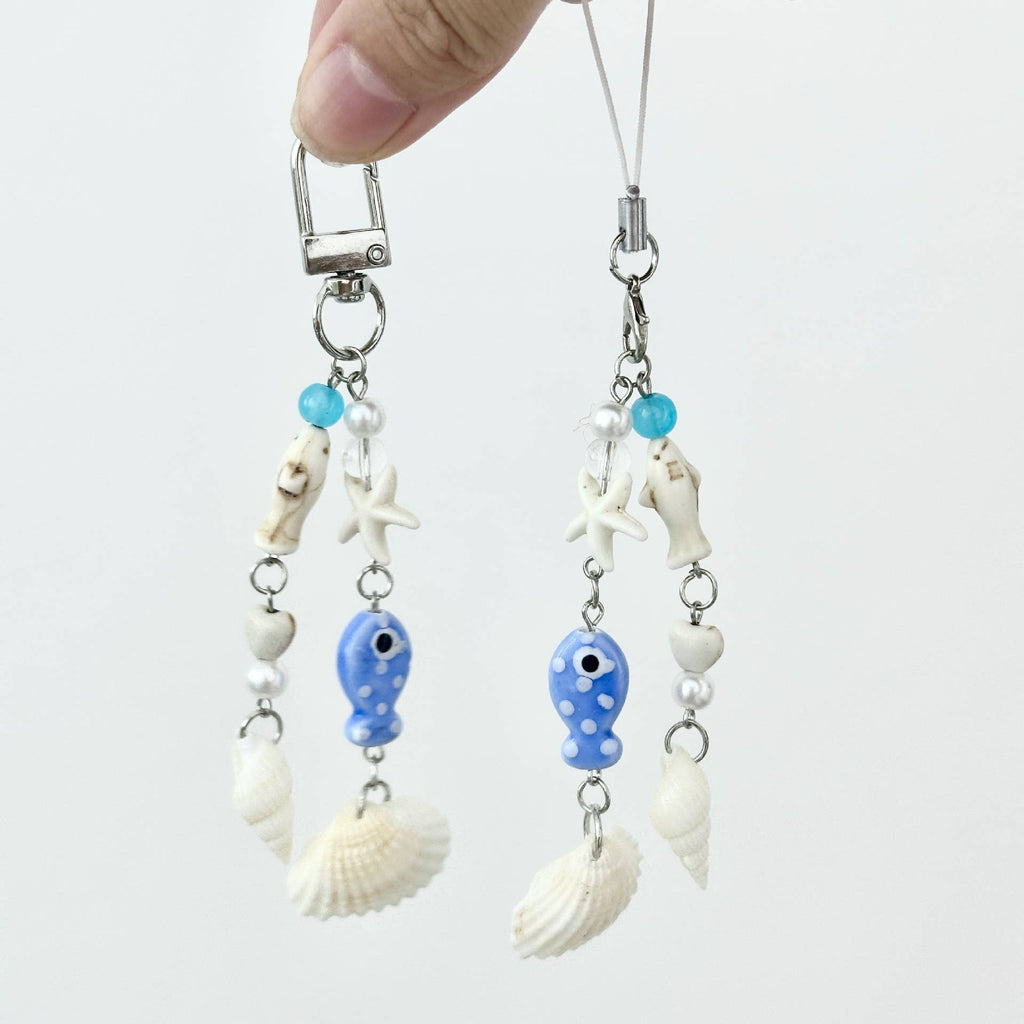 Evil Eye Fish Seashell Charm Keychain