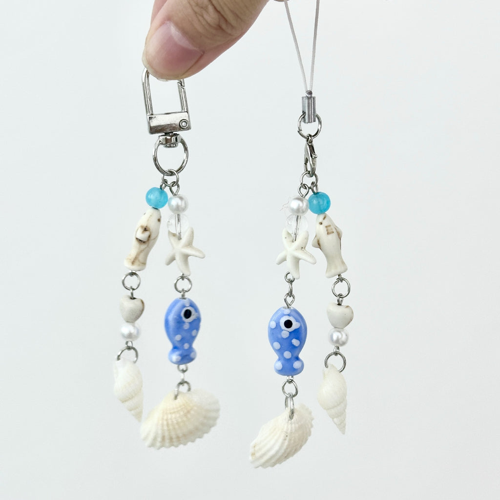 Evil Eye Fish Seashell Charm Keychain - view 1
