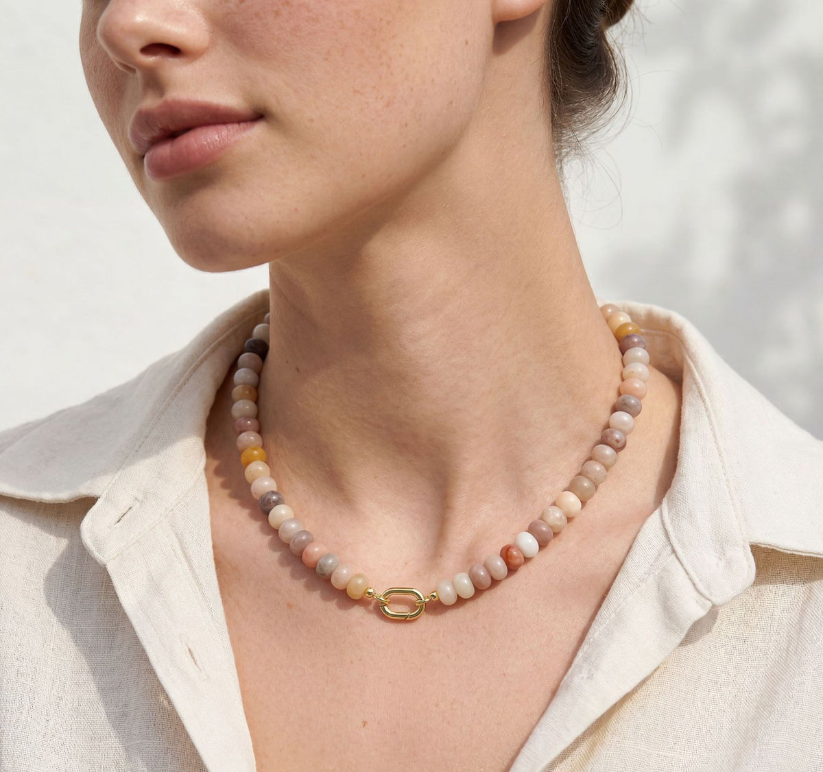 Faceted Stone Rondelle Bead Necklace with Oval Clasp