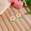 Hand Painted Blossom Charm Drop Earrings - Pink