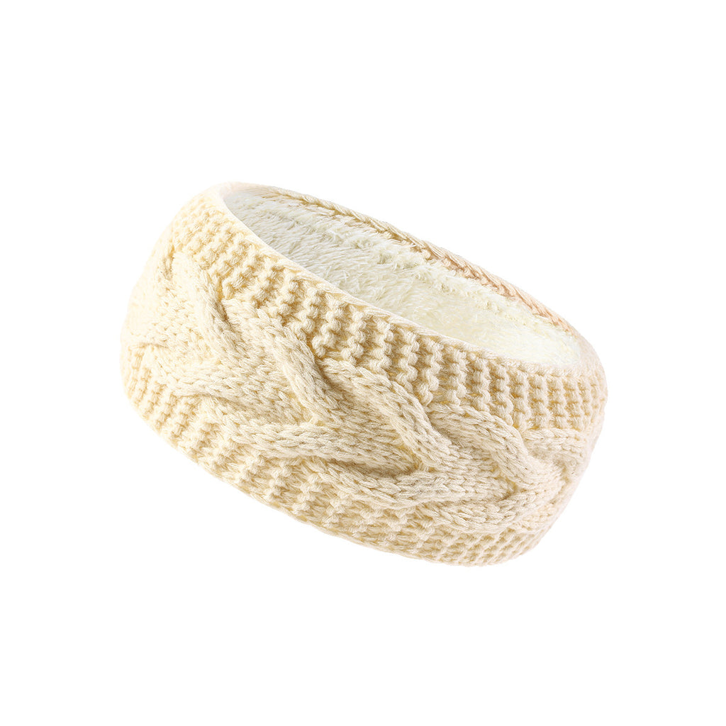 Cable Knit Fleece Lined Ear Warmer Headband - Beige