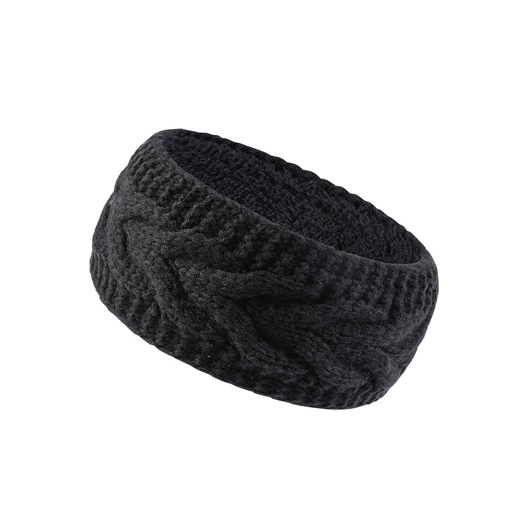 Cable Knit Fleece Lined Ear Warmer Headband - Black