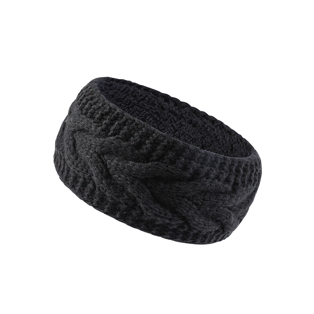 Cable Knit Fleece Lined Ear Warmer Headband - Black