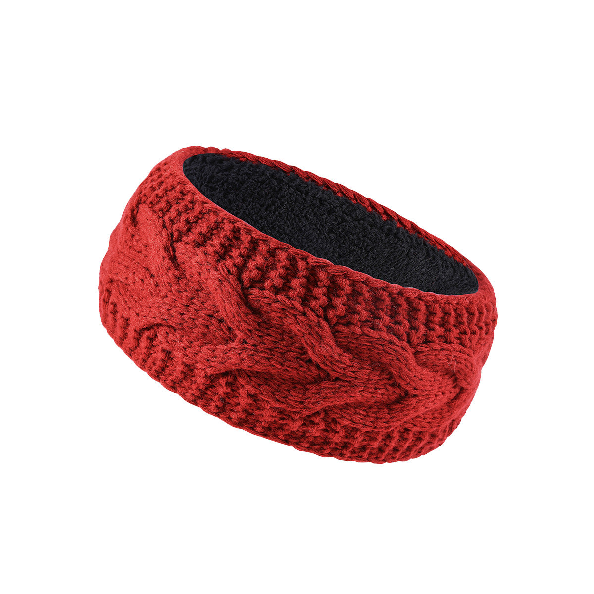 Cable Knit Fleece Lined Ear Warmer Headband - Red