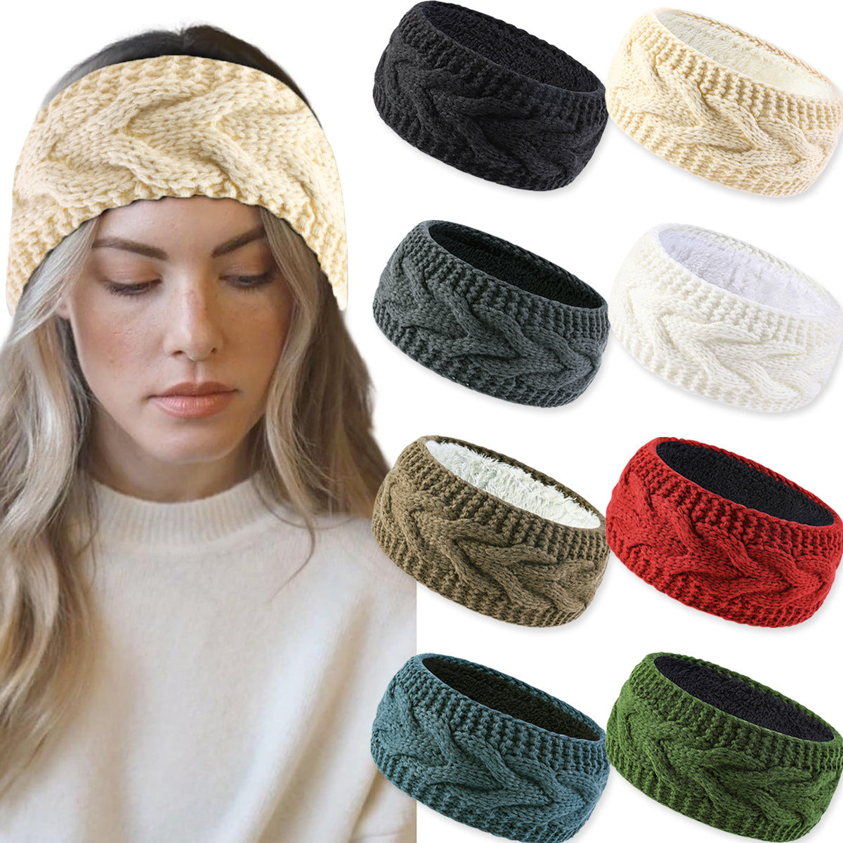 Cable Knit Fleece Lined Ear Warmer Headband - view 1