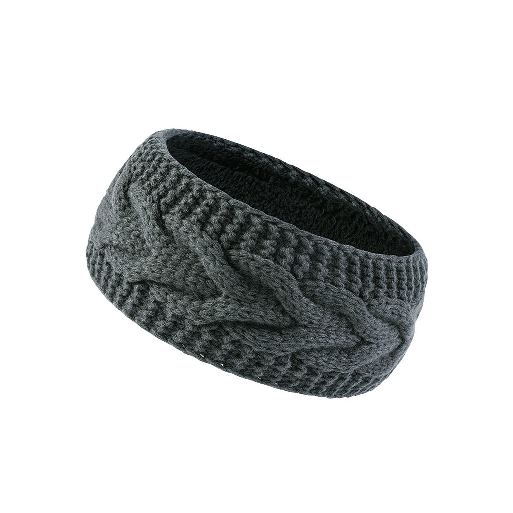 Cable Knit Fleece Lined Ear Warmer Headband - grey