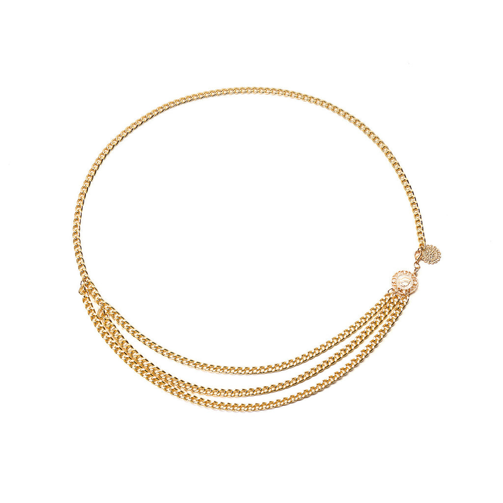 Three-Strand Curb Link Medallion Waist Body Chain - Gold - 1
